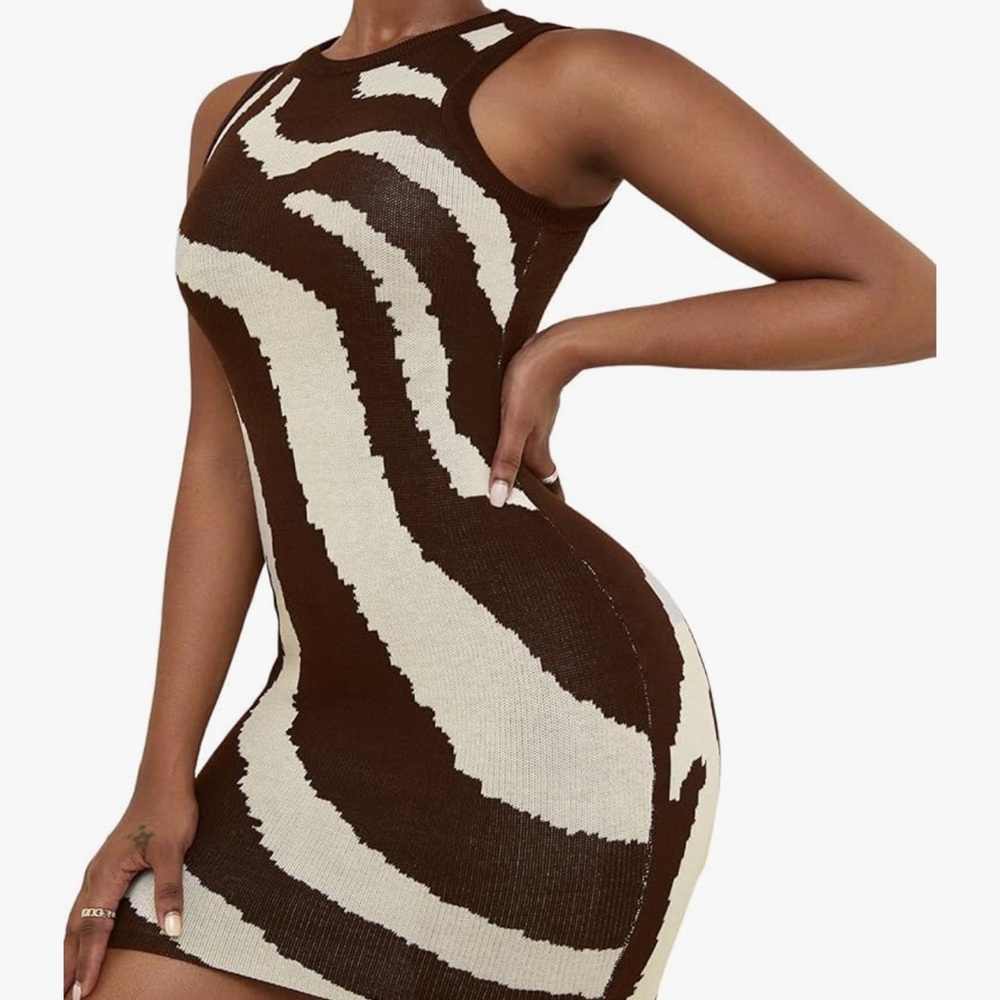 Stylish Brown and Cream Knit Dress